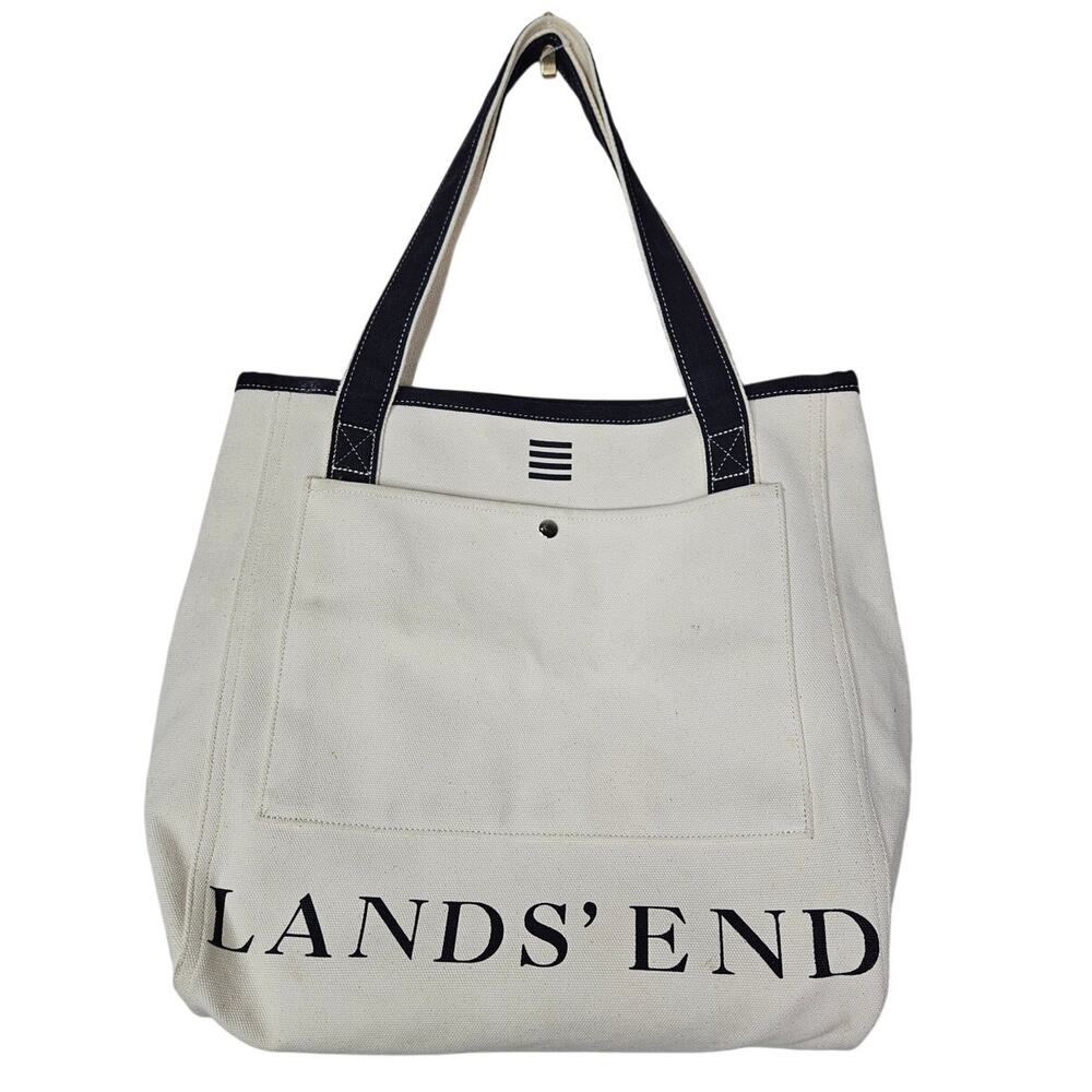 Lands' End Canvas Boat Tote Spell Out Bag Coastal Preppy Gorpcore Navy White